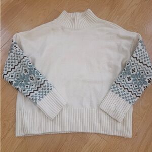 Christian Siriano Cream and Blue Patterned Turtleneck Sweater